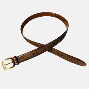Johnston & Murphy Brown Aniline Kipskin Shoulders Leather Belt 36 Brass Italy US